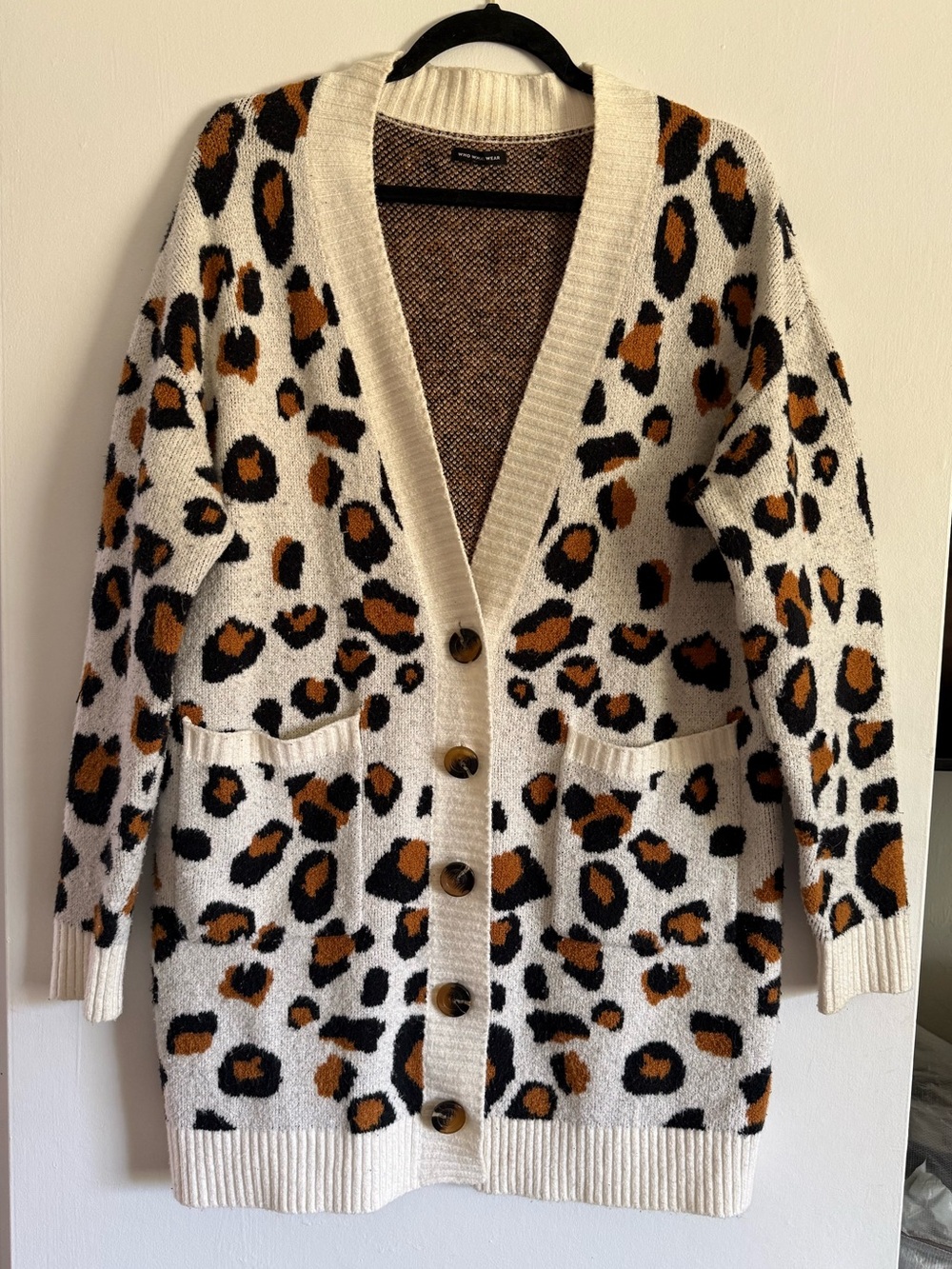 Who What Wear Leopard Print Longline Cardigan Sweater Cozy Open Front L/XL